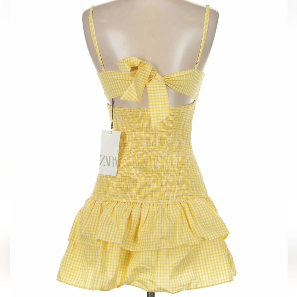Zara TIED GINGHAM DRESS YELLOW SIZE S - Picture 11 of 11